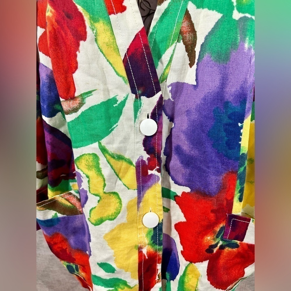 Vintage Givenchy en plus floral watercolor linen blazer - Picture 4 of 10